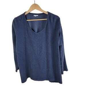 J. Jill Cotton Crinkled Blouse Size L Blue V-Neck Long Sleeve